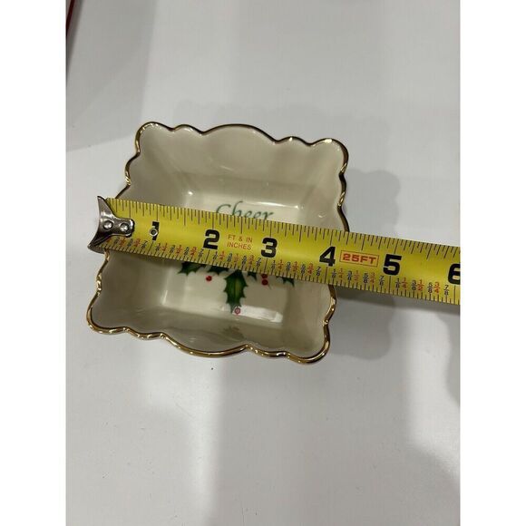 New In Box Lenox Holiday Square Fluted Dish "Cheer" w/ Original Box And Tags. - Picture 7 of 7